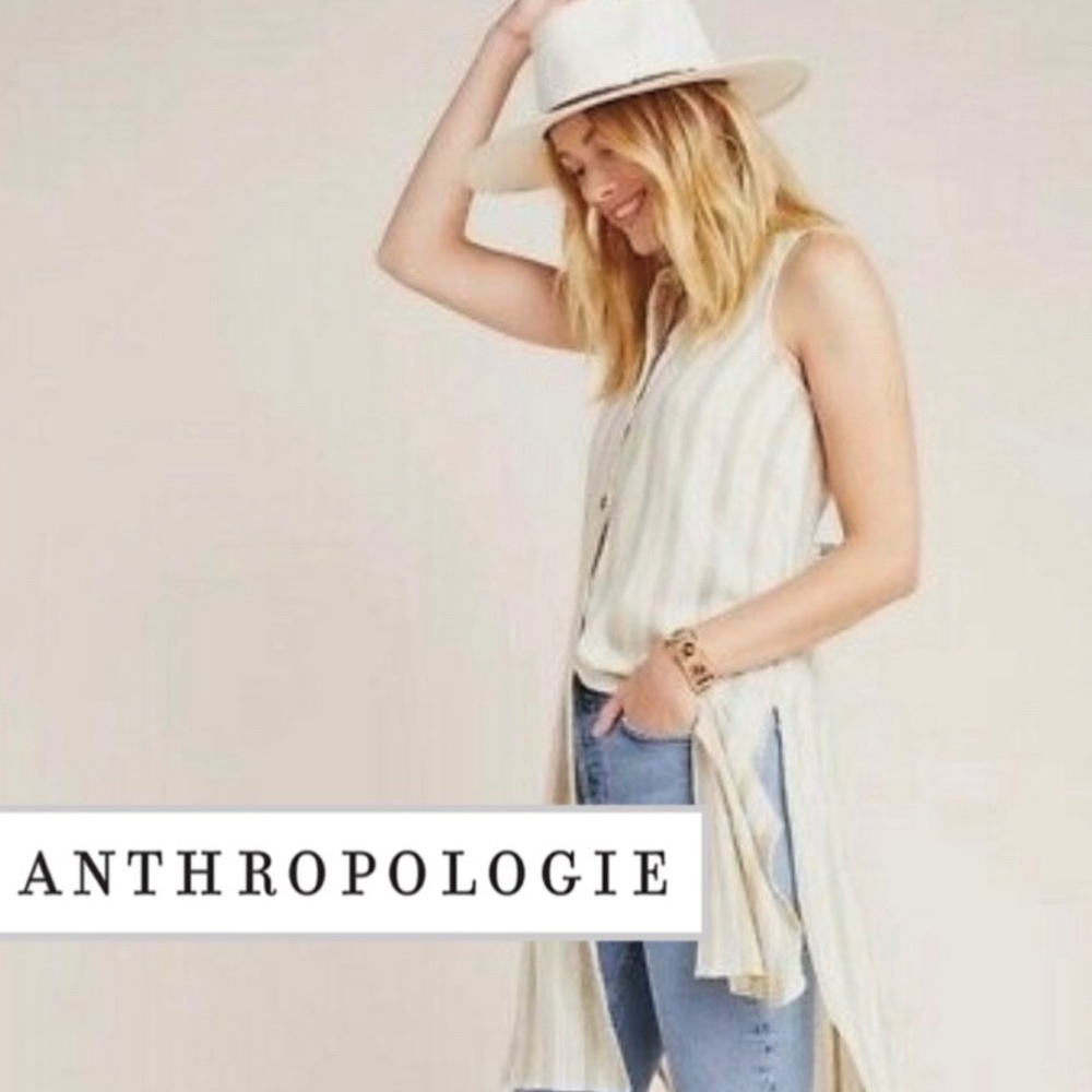 Anthropologie Cream Delphine Striped Sleeveless Tunic